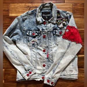 Makobi Denim Jacket with Red Accents